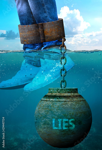 Lies can be an issue and a burden with negative effects on health and behavior - Lies can be a life stigma that impacts victims life and mental well being, 3d illustration photo