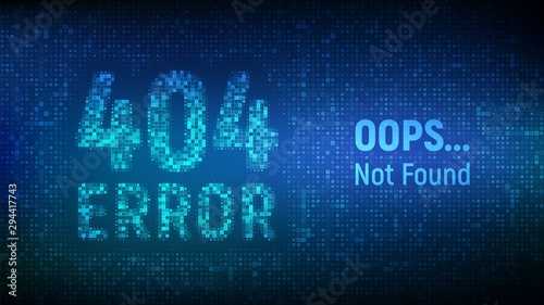 404 error. Page not found. Error 404 word made with binary code. Computer network system problem software futuristic background. Technology binary code number data alert. Vector illustration.