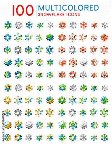 Set of geometric abstract snowflake icons and logos