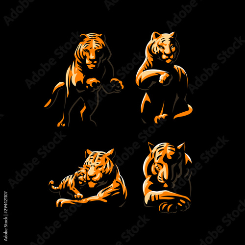 Tigers and tiger cub 