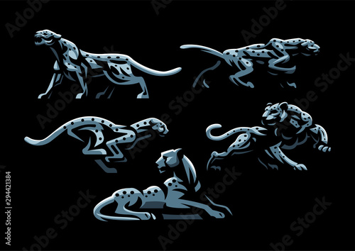 Wild cats. Jaguar, cheetah, leopard, panther.