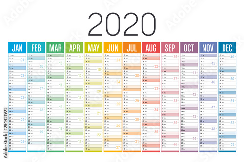 Colorful 2020 horizontal calendar