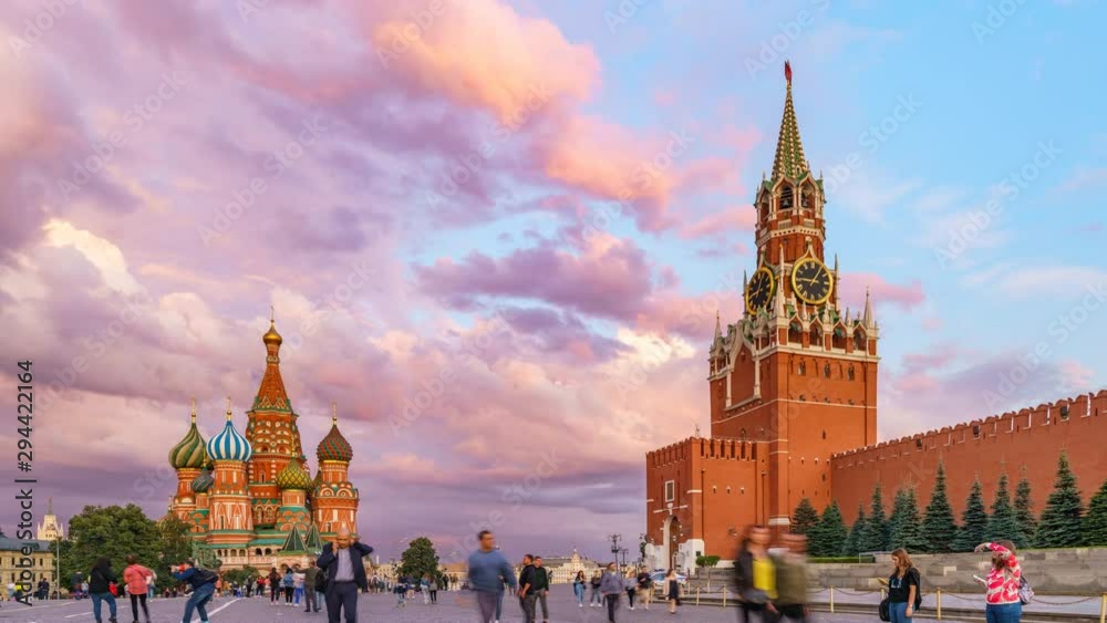 Timelapse of red square, Moscow kremlin and st basils cathedral, Russia Timelapse of red square, Moscow kremlin and st basils cathedral, Russia