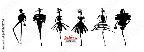 Fashion models sketch hand silhouette pop art