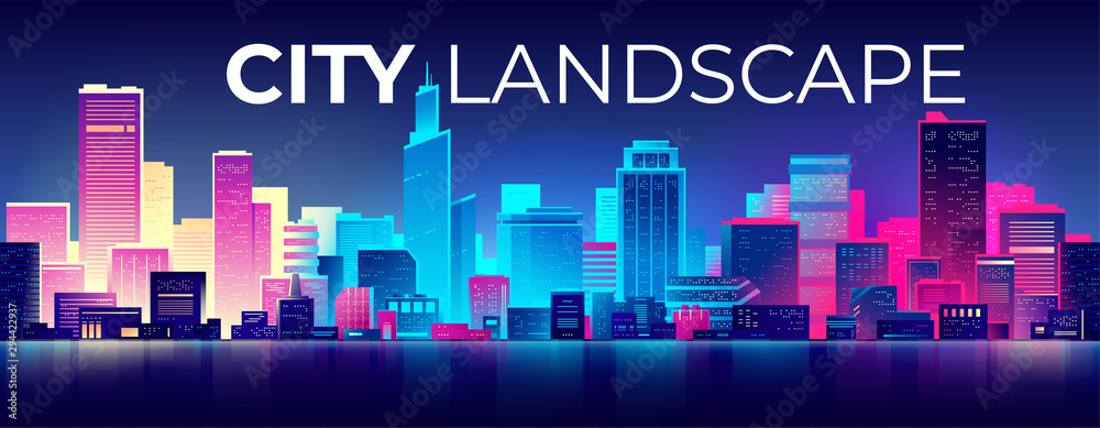 Seamless Night City Landscape Cityscape With Buildings Urban Silhouette Beautiful Background Template Modern Smart City With Layers Cartoon Design Flat Style Vector Illustration Stock Vector Adobe Stock