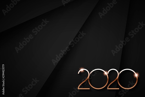 New year 2020 Elegant gold text minimalistic template on the black