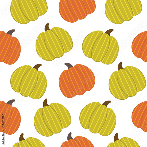 Halloween Thanksgiving Pumpkin Seamless Pattern isolated on white. Cartoon Flat style. Cute Autumn wallpaper  fashion design  t-shirt print  nursery room background. Printable flat line style