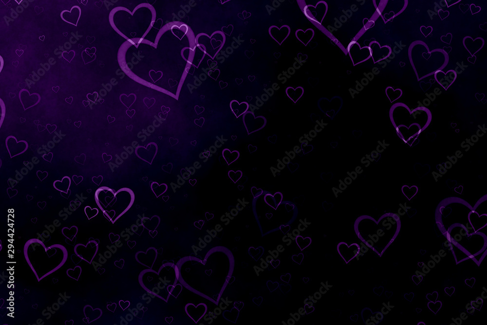 Purple hearts on black background. Valentine's Day abstract background with hearts Purple hearts on black background. Valentine's Day abstract background with hearts