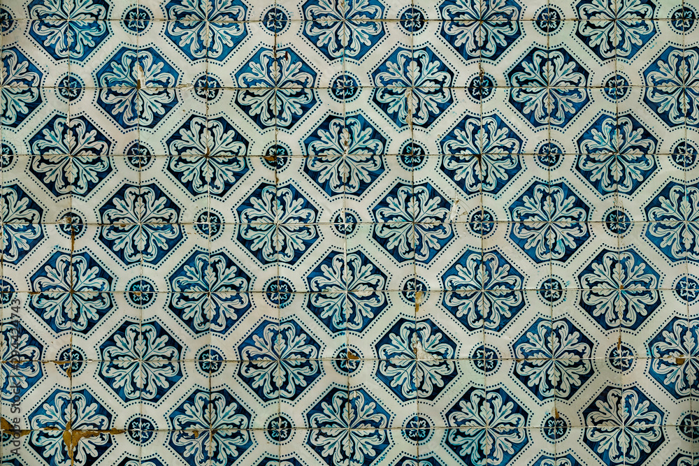 azulejos - old portugal tiles close up background texture