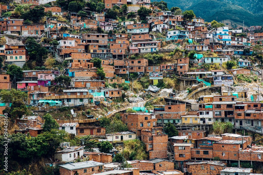 Houses on the hills of Comuna 13 in Medellin, Columbia