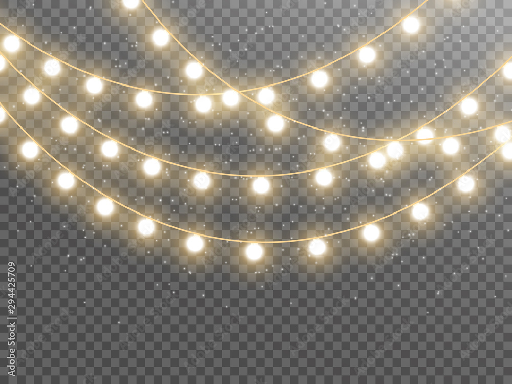 Christmas lights isolated on transparent background. Vector illustration - obrazy, fototapety, plakaty 