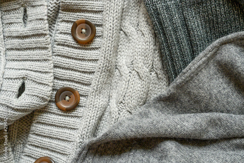 background of knitted sweaters in gray shades