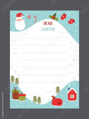 Christmas letter from Santa Claus template. layout in A4 size. Vector illustration.