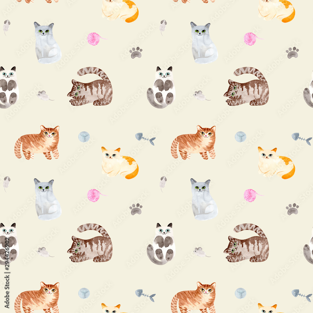 Obraz premium Watercolor cute cat. Hand painted Illustration isolated on white background.