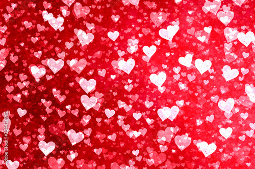 Beautiful confetti hearts falling. Valentine s Day abstract red background with hearts
