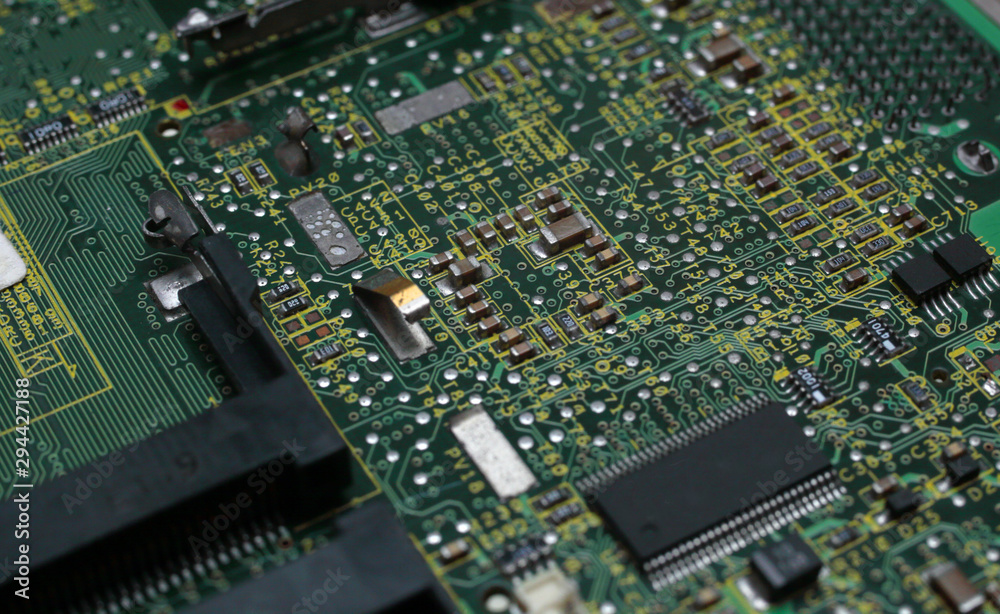 Laptop circuit board, background, macro