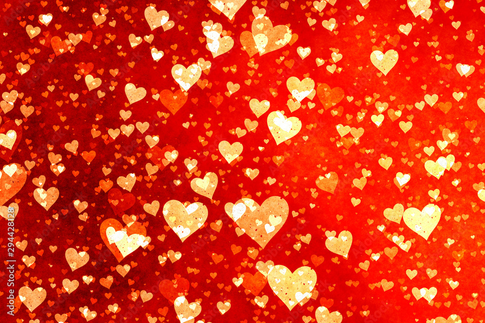 Beautiful confetti hearts falling. Valentine's Day abstract red background with hearts Beautiful confetti hearts falling. Valentine's Day abstract red background with hearts