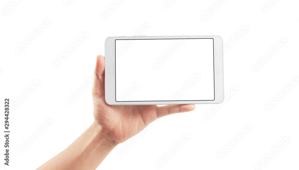 Hands holding a tablet touch computer gadget with isolated Hands holding a tablet touch computer gadget with isolated