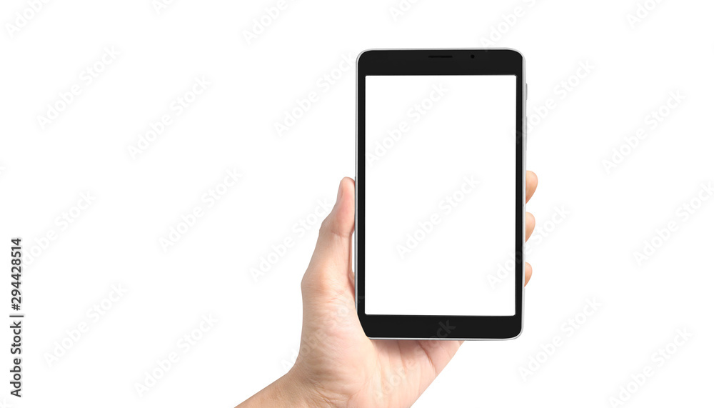Hands holding a tablet touch computer gadget with isolated Hands holding a tablet touch computer gadget with isolated