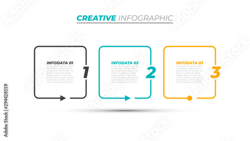 Thin line flat design element with square and number options. Business concept with 3 steps, processes. Vector template.