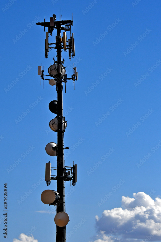 Tower with four carrier antennas with microwave