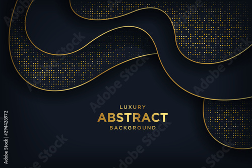 Abstract luxury dark background with a combination glowing golden dots. Overlap modern background