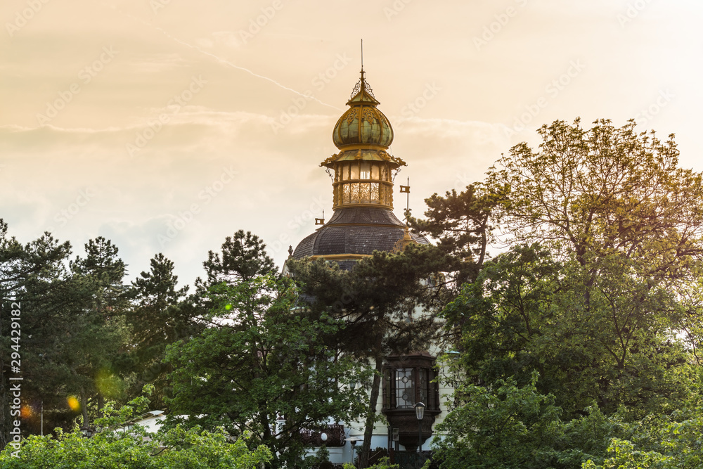 A glass dome of  Hanavsky Pavilon in Letna Park, Prague, Czech.