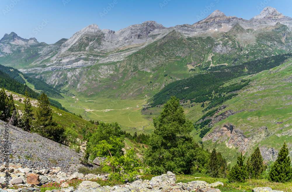 view of mountains and valley in the french pyrenees