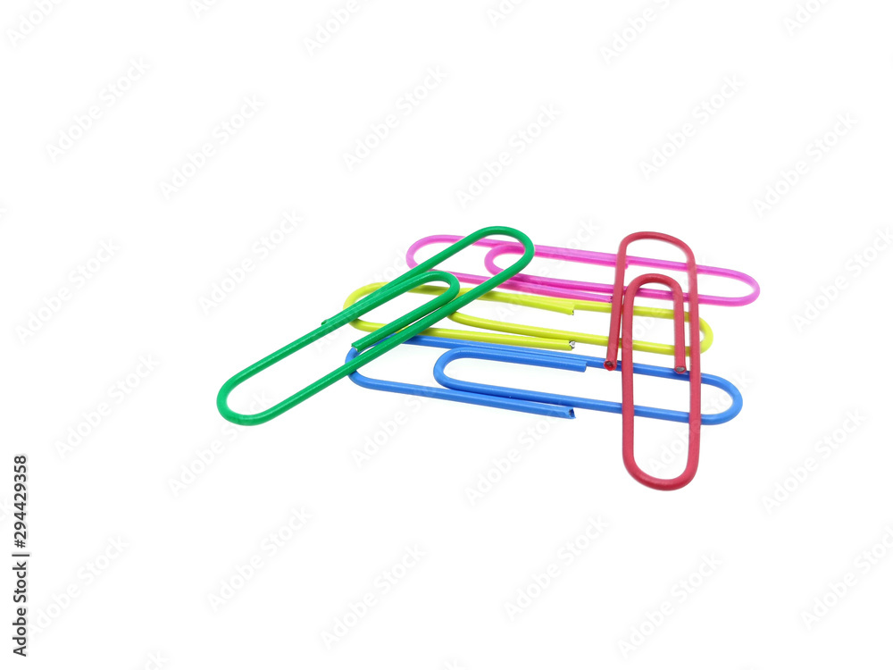 Stack of Colorful paper clips on white background. Decorative paper clips Stack of Colorful paper clips on white background. Decorative paper clips