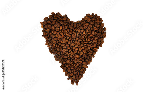 heart made of coffee beans isolated on white