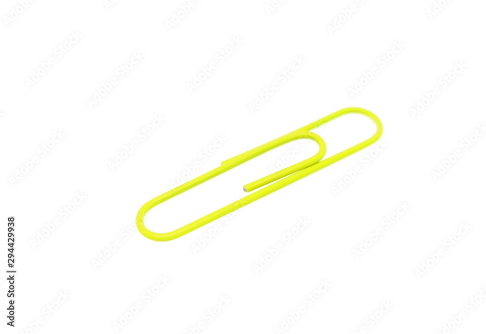 Single yellow paper clip on a white background. One paper clip image Single yellow paper clip on a white background. One paper clip image
