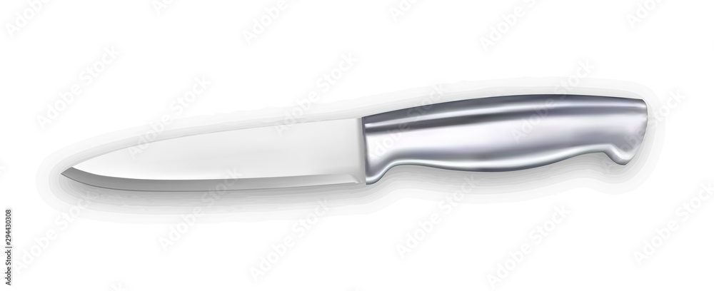 Obraz premium Knife Metallic Chef Kitchenware Appliance Vector. Metal Knife With Chrome Handle Domestic Or Restaurant Kitchen Dangerous Blade Equipment For Cut Food. Template Realistic 3d Illustration