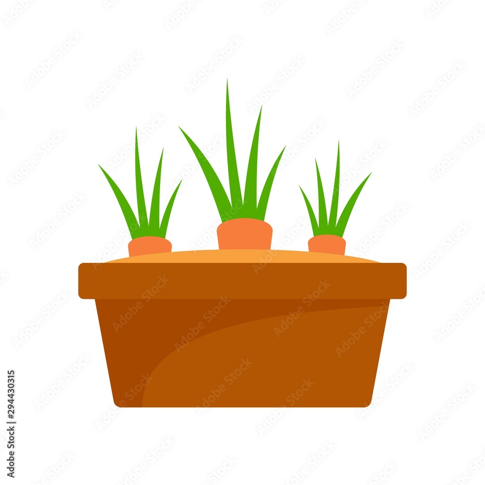 Carrot in ground pot icon. Flat illustration of carrot in ground pot vector icon for web design Carrot in ground pot icon. Flat illustration of carrot in ground pot vector icon for web design