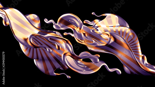 Beautiful elegant metal splash on a black background. 3d illustration, 3d rendering.