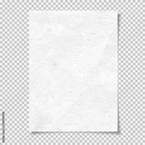 White grainy note, notebook paper for text with soft shadow is on squared background. Vector illustration