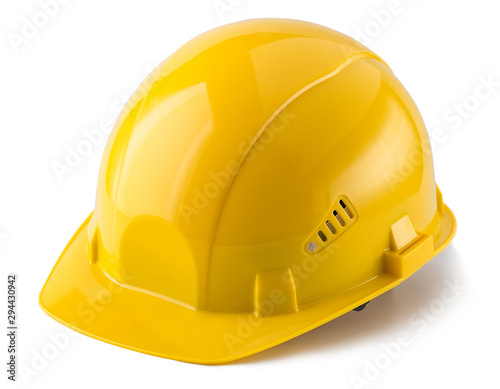 Yellow safety helmet isolated on white background photo