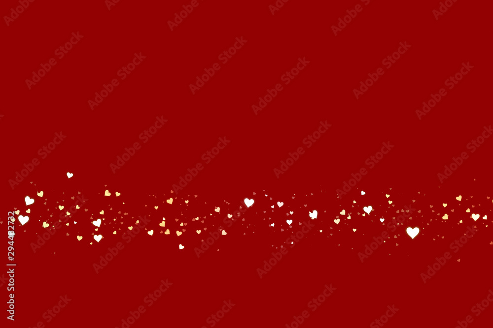 Beautiful confetti hearts falling. Valentine's Day abstract red background with hearts - obrazy, fototapety, plakaty 