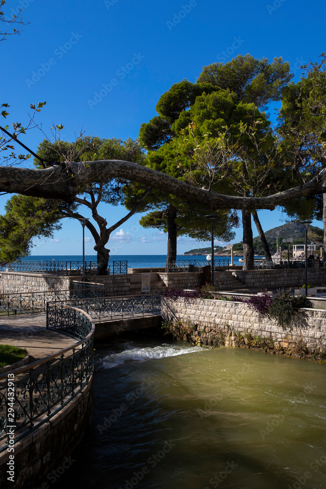 river running into sea at mlini croatia river running into sea at mlini croatia