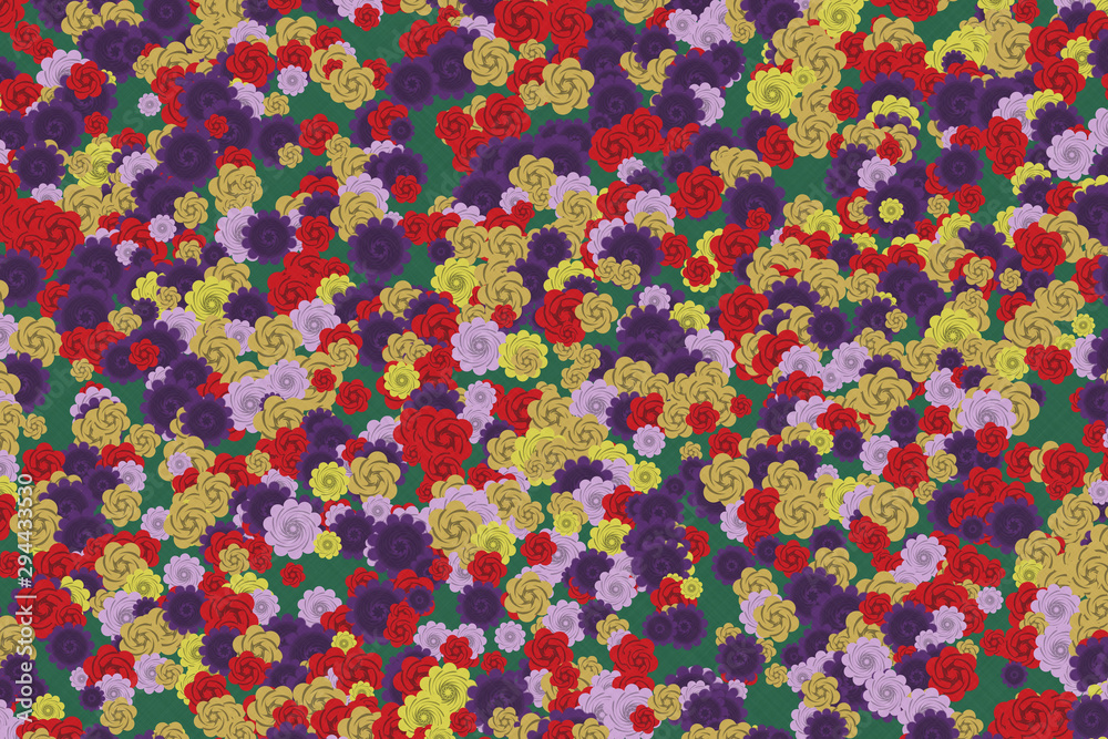 Fototapeta premium Traditional Japanese origami paper texture. Colorful flowers pattern. Roses and chrysanthemums background illustration