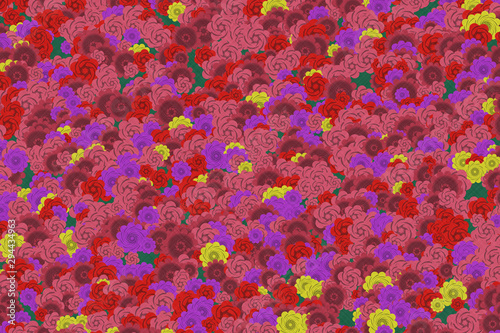 Traditional Japanese origami paper texture. Colorful flowers pattern. Roses and chrysanthemums background illustration © Niko Bellic