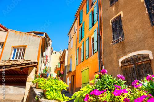 Beautiful street with old architecture in Valensole  Provence  France. Famous travel destination.
