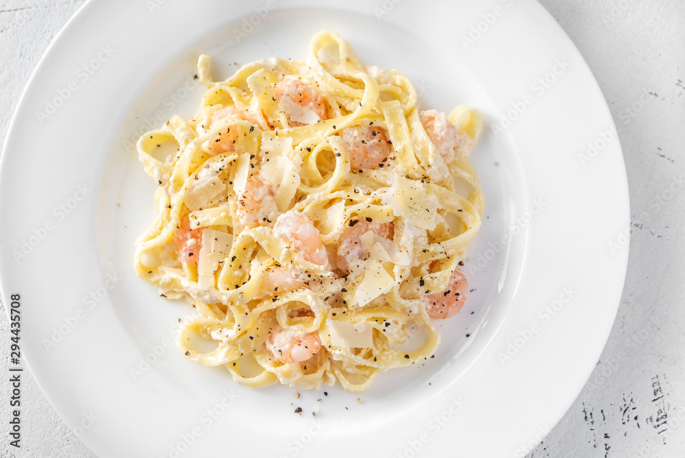 Portion of Shrimp Alfredo Pasta