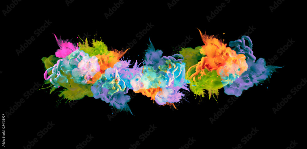 Acrylic colors in water. Ink blot. Abstract black background. Acrylic colors in water. Ink blot. Abstract black background.