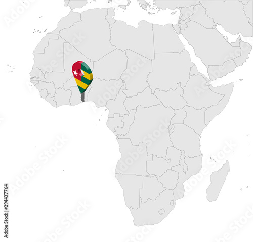 Location Map of  Togo on map Africa. 3d Togo flag map marker location pin. High quality map of  Togo. Vector illustration EPS10.