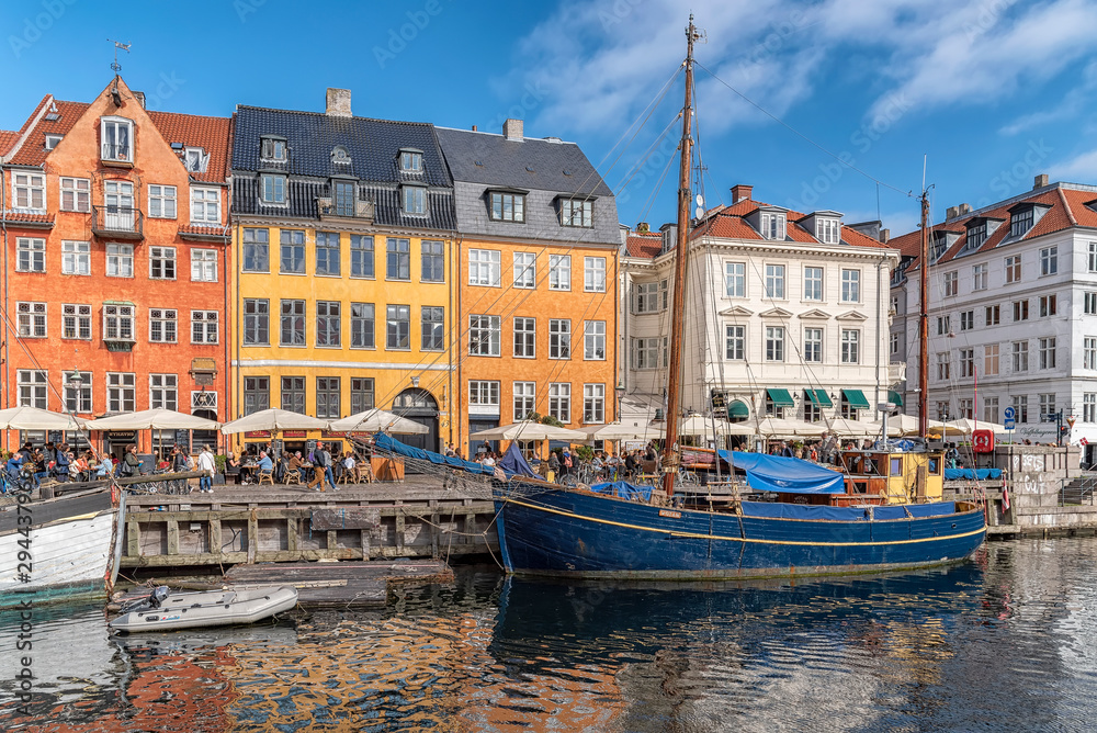 Copenhagen Nyhavn and Dark Blue Boat