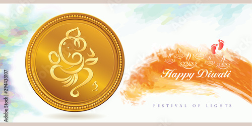 The gold coin of the lord Ganapati , the god of intellect and wisdom