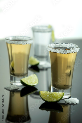 Tequila shot with salt and lemon