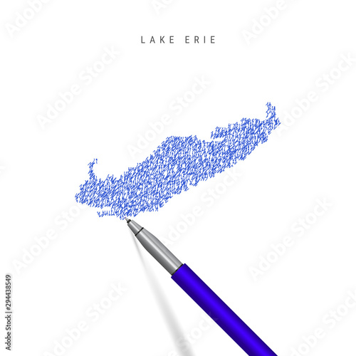 Lake Erie, one of the Great Lakes sketch scribble map isolated on white. Hand drawn vector map of Lake Erie.