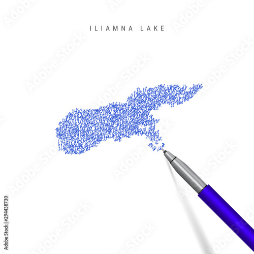 Iliamna Lake sketch scribble map isolated on white background. Hand drawn vector map of Iliamna Lake.