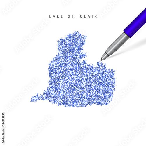 Lake St. Clair sketch scribble map isolated on white background. Hand drawn vector map of Lake St. Clair.